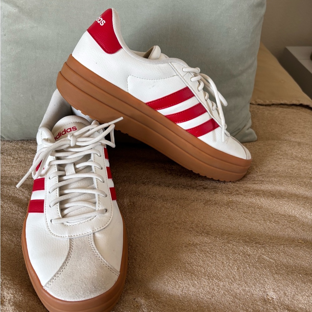 adidas White Sneakers with Red Stripe Accents | adidas Gazelle